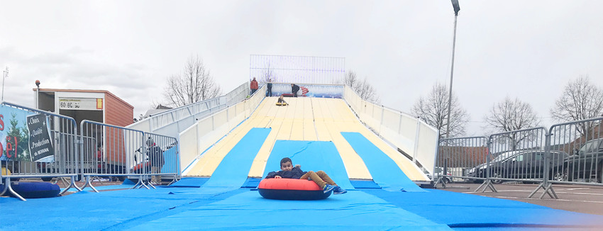 A Temporary Movable Dry Tubing Slope For Christmas Fun